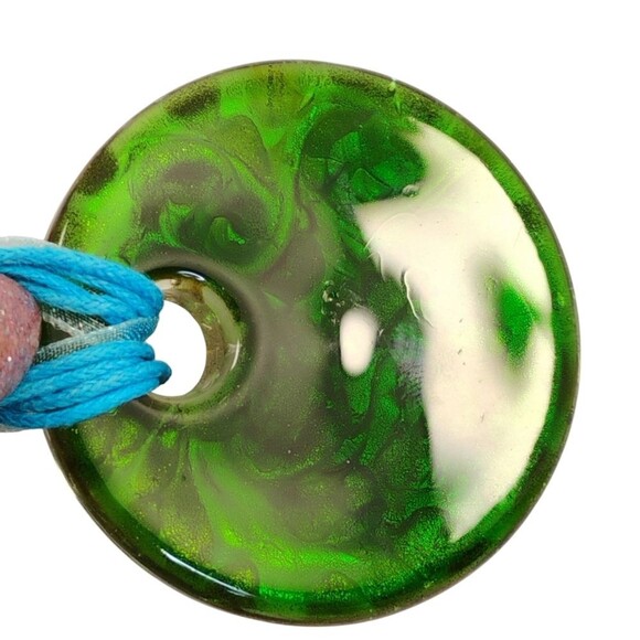 ART GLASS PENDANT NECKLACE ROPE CIRCLE HEART SWIRL GLITTER HANDMADE - Picture 9 of 15